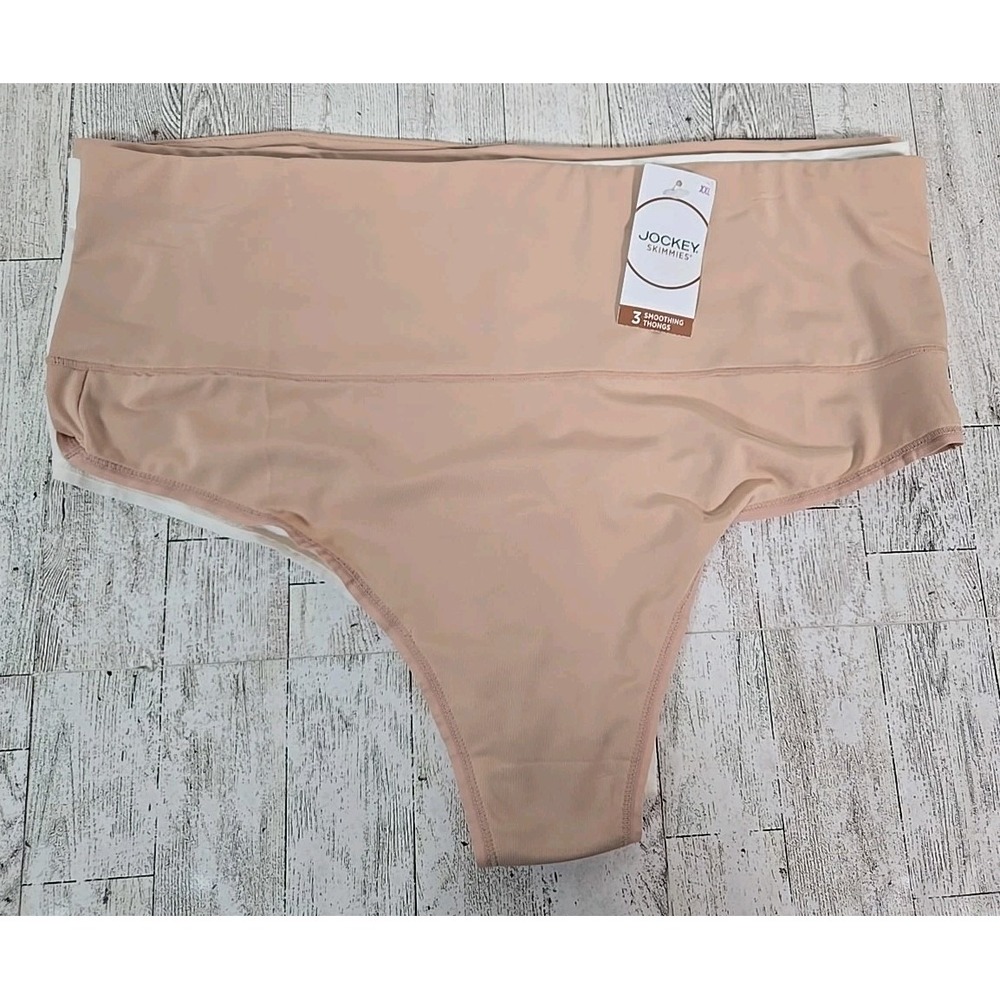 Jockey Skimmies Thong XXL Smoothing Silky Smooth No Roll Beige 3pk